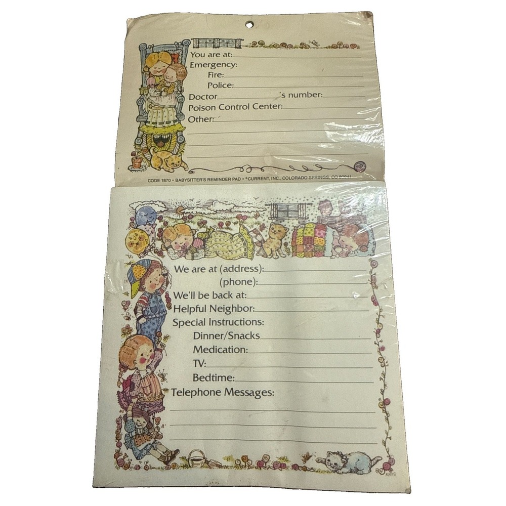 NOS Vintage 80's Telephone Hanging Message Note Pad Babysitter's Reminder Info